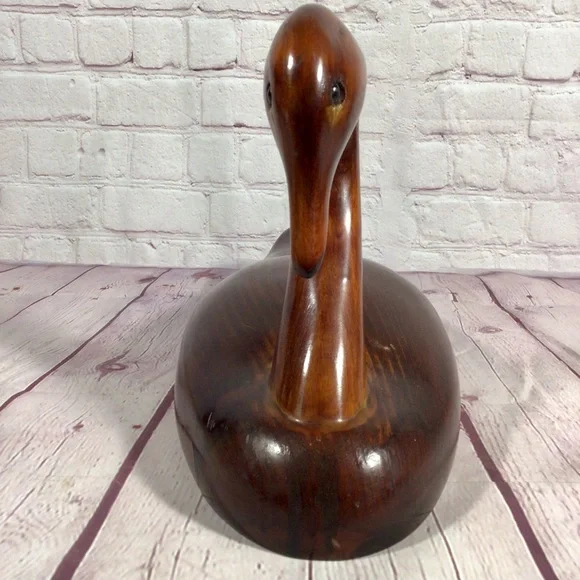 Vintage Hand Carved Wood Swan with Glass Marble Eyes - Picture 2 of 12